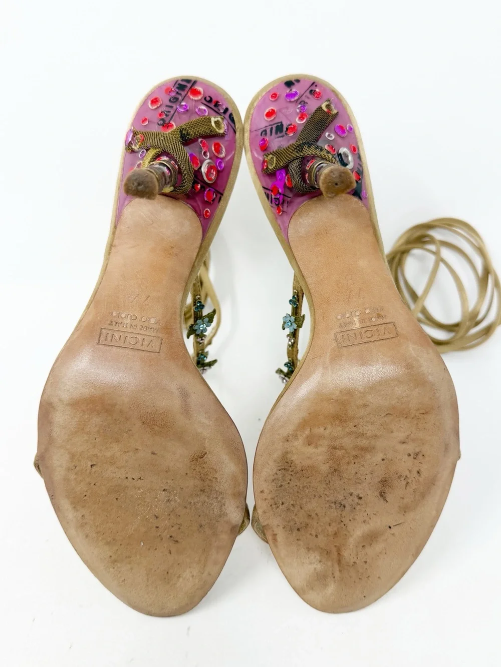 Giuseppe Zanotti Satin Floral Embellished Wrap Sandal Heels Womens Size 7.5 - Picture 10 of 11